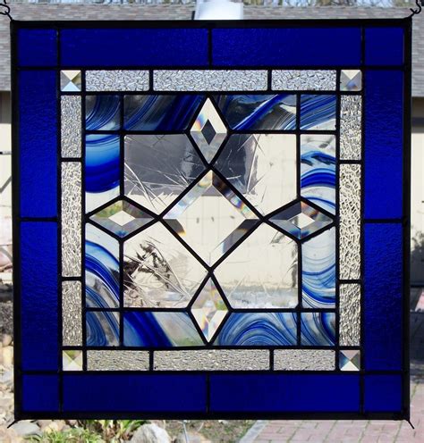 Beveled Blue Stained Glass Window