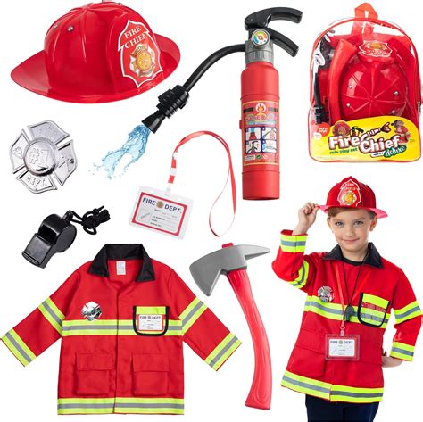 Born Toys 8 Pc Premium Washable Kids Fireman Costume Toy