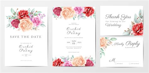 Floral Wedding Invitation Cards Template Set 673328 Vector Art At Vecteezy