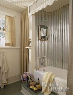 Here are 10 inspiring ideas for tub surrounds. tin shower surround... Soooo cute!! | Farmhouse in 2019 ...
