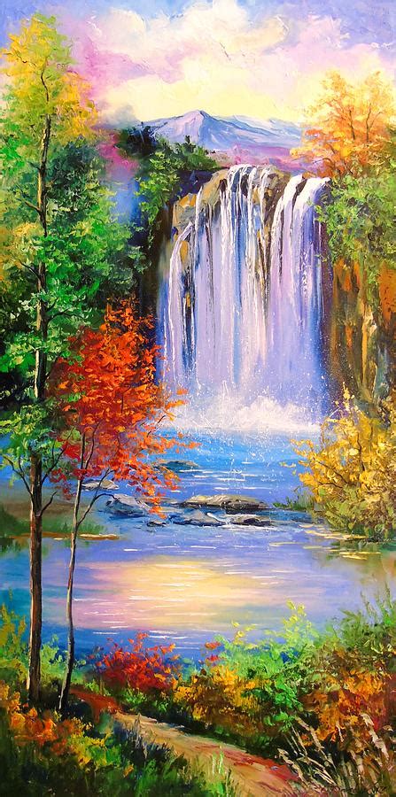 Mountain Waterfall Painting By Olha Darchuk Fine Art America