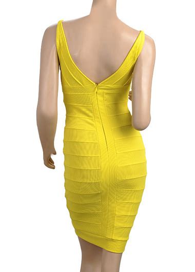 Sexy V Neck Open Back Bandage Dress Yellow On Luulla