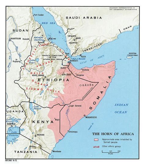 Detailed Map Of Horn Of Africa With Relief 1972 Horn Of Africa