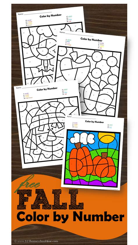 Free Fall Color By Number Printable Worksheets Fall Kindergarten