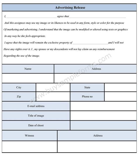 advertising release form sample forms