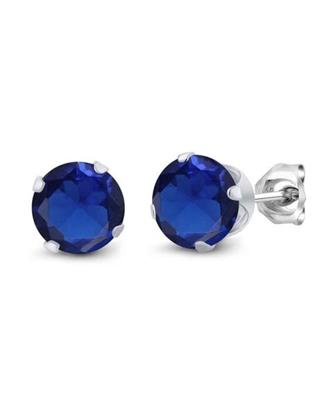 Ct Round Mm Blue Simulated Sapphire Sterling Silver Stud