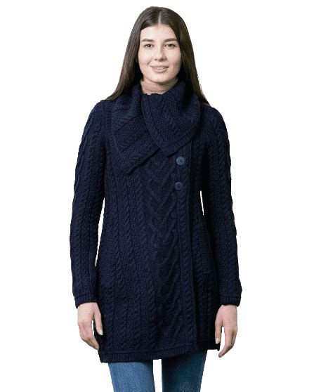 Saol 100 Merino Wool Womens Aran Cable Knit Cardigan Sweater Irish