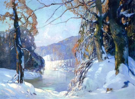 Oliver Hotel Winter River Scene Painting Georges Ames
