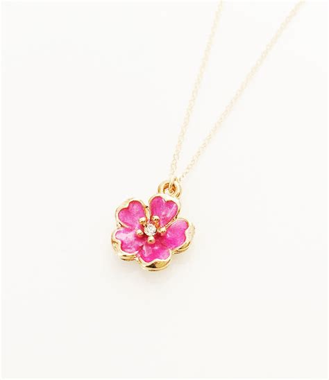 Hot Pink Sakura Necklace Gold Filled Chain Rhinestone Etsy