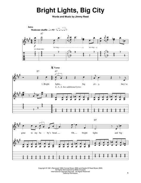 Bright Lights Big City By Jimmy Reed Easy Guitar Tab Guitar Instructor