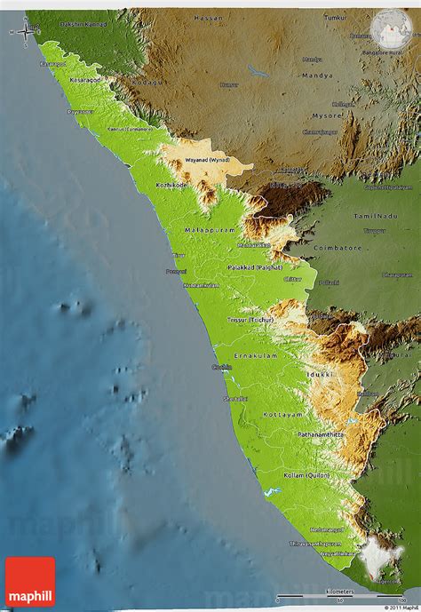 Physical 3d Map Of Kerala Darken