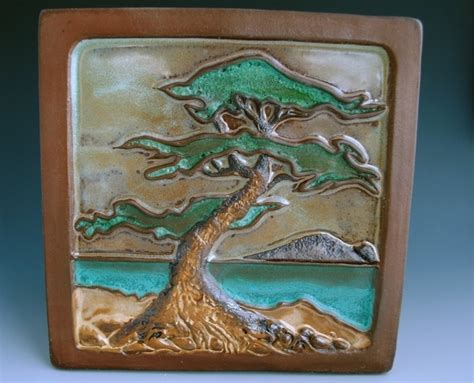 Arts And Crafts Style Tile Relief Lone Pine Landscape
