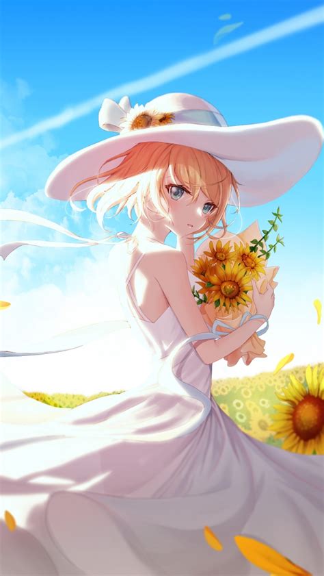 Anime Girl Wallpaper 4k Sunflowers Sunny Day 5k Fantasy 2658