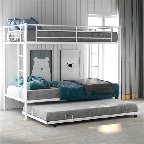 Merax Metal Twin Over Twin Bunk Bed Frame With Trundle Multiple Colors