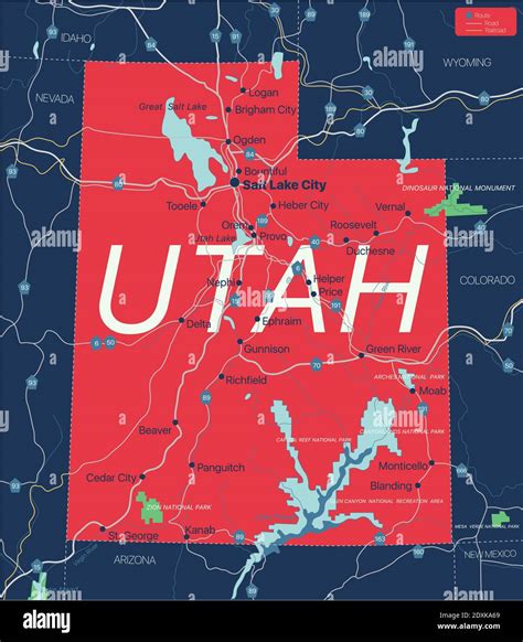 Utah State Detailed Editable Map With Cities And Towns Geographic