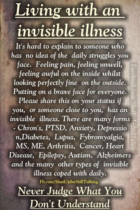 Invisible Illness Never Judge What You Don T Understand Emotional Health Invisible Illness