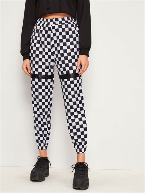 Checkered Print Elastic Waist Pants Check Out This Checkered Print