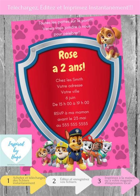 Pat Patrouille Invitation fête d anniversaire fille Etsy Carte