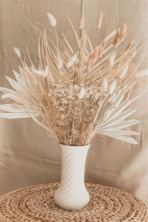 simple neutral dried flower arrangement  boho home decor dried