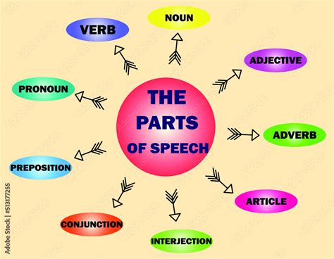 Parts Of Speech English Learninggrammar Illustration Vector Stock
