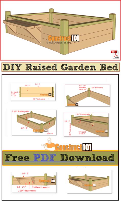 Raised Garden Bed With Bench Pdf Download Construct101