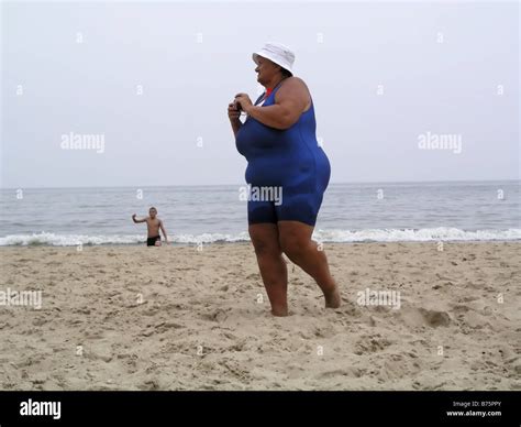 A Large Fat Lady On The Beach At Sopot Poland Stock Photo Alamy