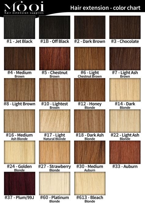 Refer to the hair color chart. Colour Chart - Mooi Hair Extensions