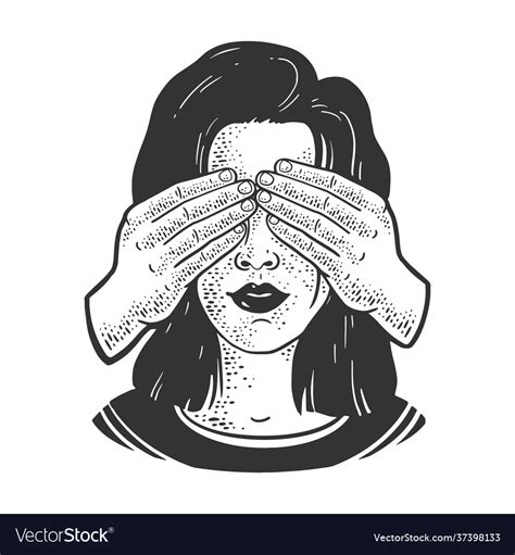 Girl With Covered Eyes Hands Sketch Royalty Free Vector