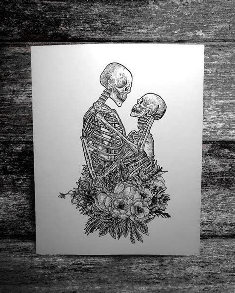 Skeleton Love Art Print 8x10 Skeleton Romantic Etsy