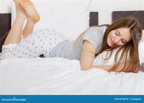 Cheerful Girl Rolling In Bed Stock Image Image Of Relax Dreaming