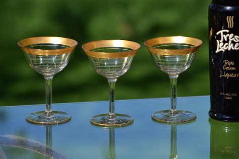 Vintage Gold Rimmed Encrusted Cocktail Martini Glasses Set Of 5 1940 S Cocktail Glasses