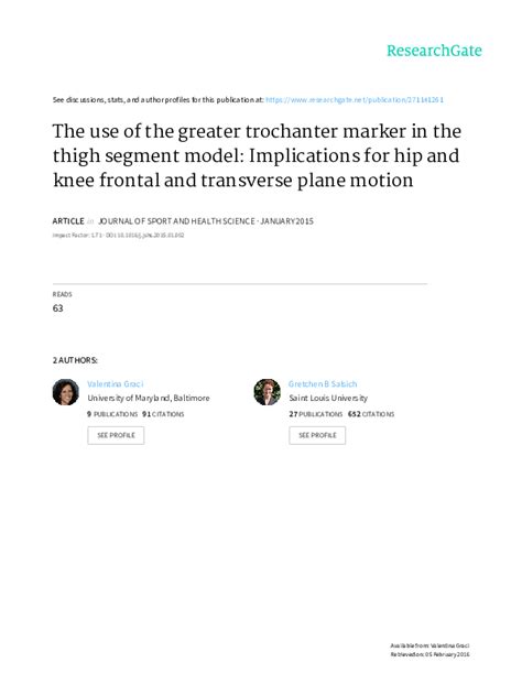 Pdf The Use Of The Greater Trochanter Marker In The Thigh Segment