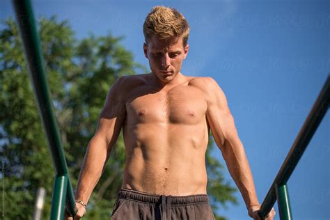 Attractive Shirtless Man Doing Outdoor Exercise By Stocksy