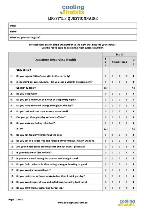 Lifestyle Questionnaire Sign Up - Cooling Habits