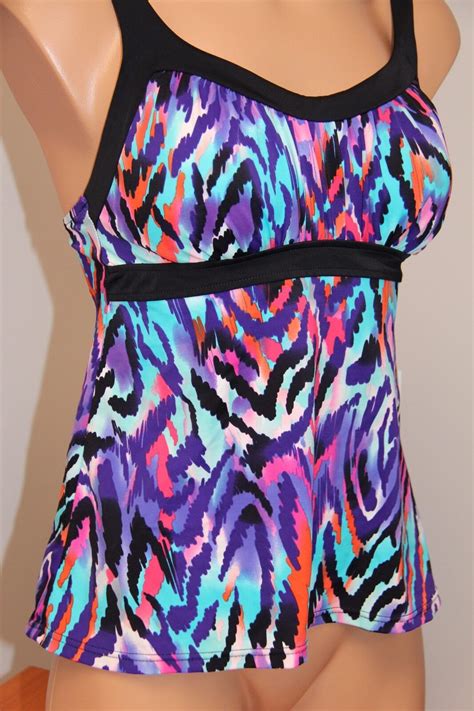 New Caribbean Joe Swimsuit Bikini Tankini Top Multi Black Ebay