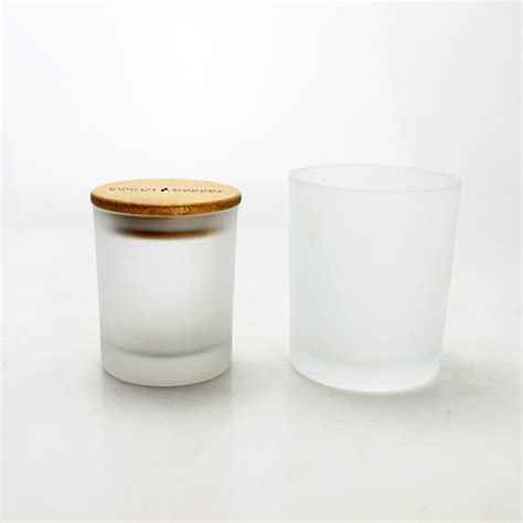 Empty Glass Jars Frosted Glass Candle Holder With Wooden Lid For Sale China Frosted Glass