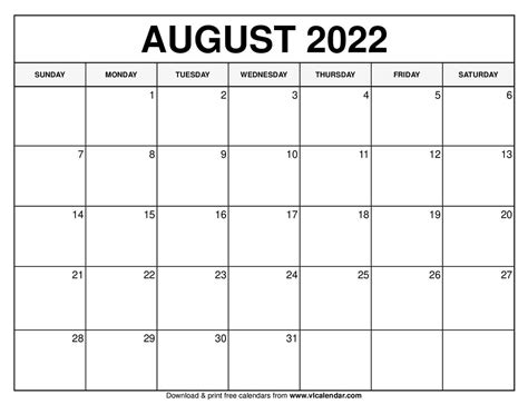 Printable August 2022 Calendar Templates With Holidays Vl Calendar