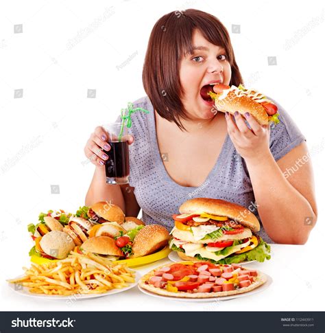 Overweight Woman Eating Fast Food Stock Photo Shutterstock