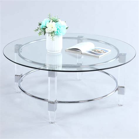 Shop for coaster company round glass and chrome coffee table. Chintaly 4038 Round Cocktail Coffee Table Chrome Acrylic ...