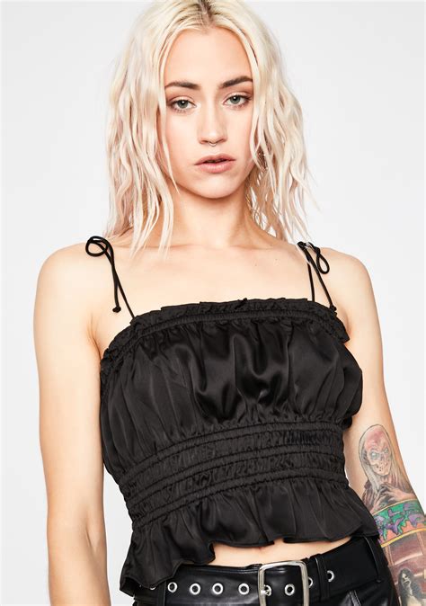 Black Ruched Satin Cami Dolls Kill