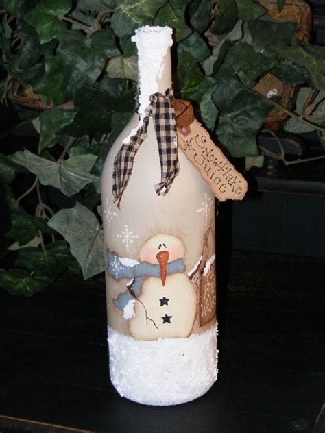 Primitive Snowman Decor Primitive Christmas Decor Handpainted Wine