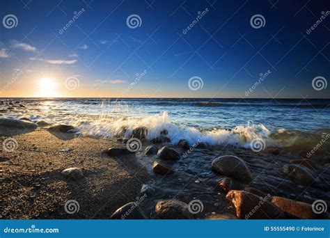 Sunset Over The Baltic Sea Stock Photo Image Of Poland 55555490