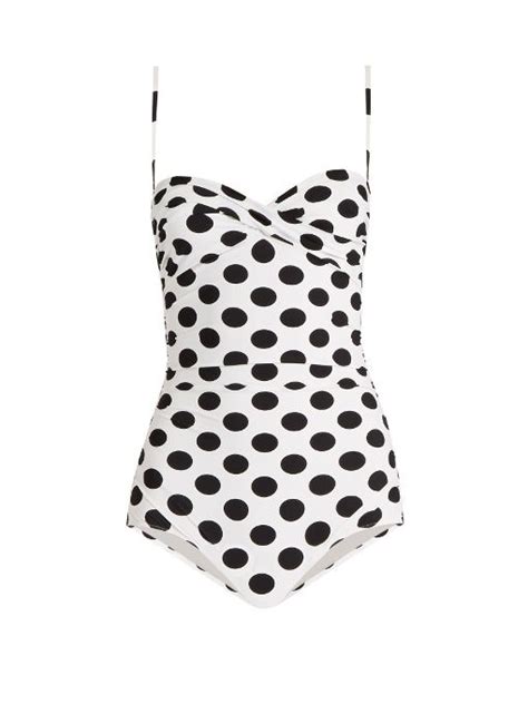 Dolce And Gabbana Twist Front Polka Dot Print Swimsuit Retro One Piece