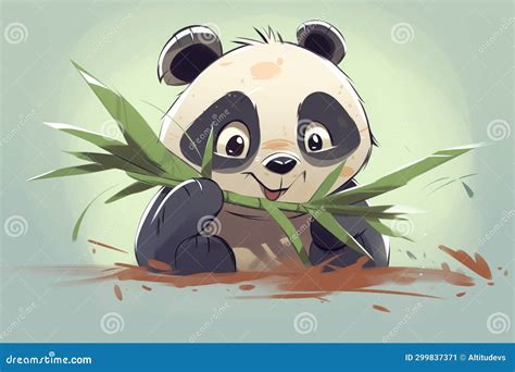 Panda Cub Chewing Fresh Bamboo Leaf Close Up Stock Image Image Of