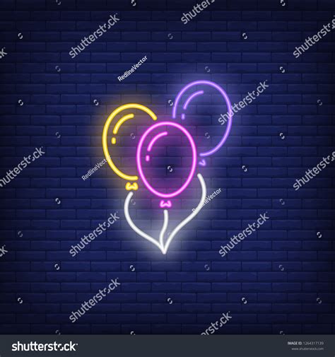 Bunch Three Bright Balloons Neon Sign Vector De Stock Libre De
