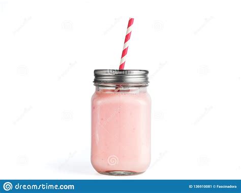 Strawberry Smoothie In Mason Jar Glass Isolated Stock Image Image Of Food Freshness 136910081
