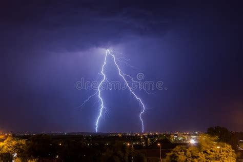 Large Lightning Strike To Ground Stock Photo Image Of Light