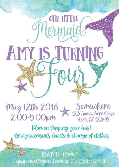 Mermaid Birthday Invitation Mermaid Invitation Ariel Digital Etsy
