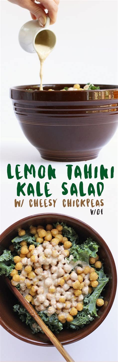 This Vegan Lemon Tahini Kale Salad With Cheesy Chickpeas With The