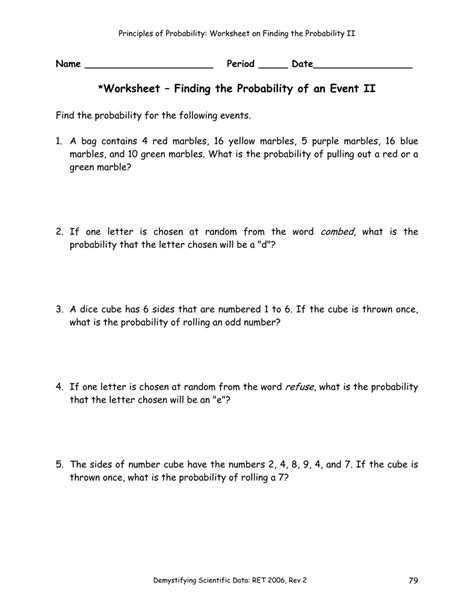 Worksheet – Finding the Probability of an Event II
